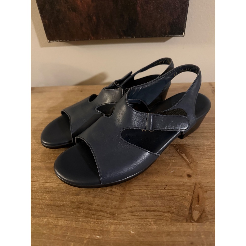 SAS Tripad Comfort Navy Blue Leather Slingback Wedge Sandals Womens 8.5M